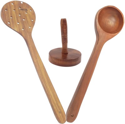 DESI KARIGAR Wooden Serving Spoon, Soup Spoon Set(Pack of 3)