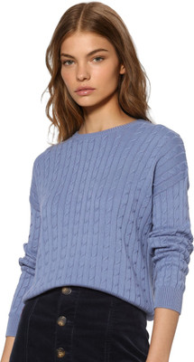 ONLY Woven Round Neck Casual Women Blue Sweater