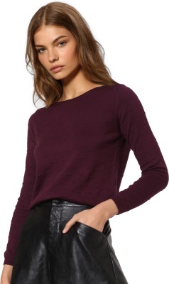 ONLY Self Design Round Neck Casual Women Purple Sweater