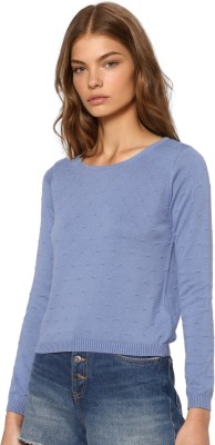 ONLY Self Design Round Neck Casual Women Blue Sweater