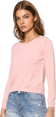 ONLY Self Design Round Neck Casual Women Pink Sweater