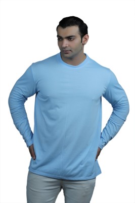 SAABU MODE Solid Men Round Neck Light Blue T-Shirt