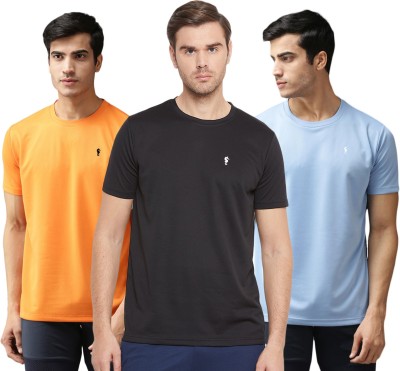 EPPE Solid Men Round Neck Light Blue, Black, Orange T-Shirt