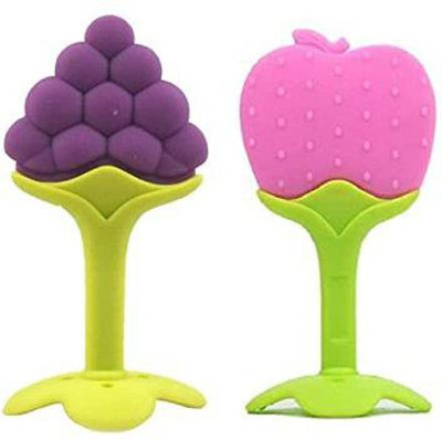 Enorme Silicone Fruit Shape 2 Piece Of Teething Soft Sensory Teether / Pacifier For Baby ( Grapes & Apple ) Teether(Multicolor)
