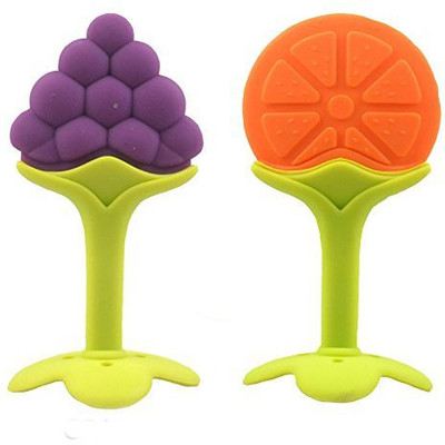 GREST Silicone Fruit Shape 2 Pcs Of Teething Soft Teether (Orange & Grapes) Teether(Multicolor)