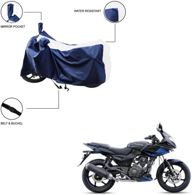 Trader's Stop Two Wheeler Cover for Bajaj(Pulsar 220F, White, Blue)