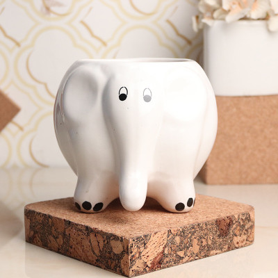Floweraura Decorative Elephant Trunk Vase Pot For Living Room, Table Decor, Office/Home Decoration Ceramic Vase(4.7 inch, White)