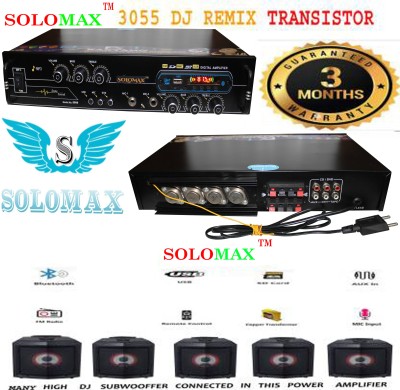 solomax NEW SERIES METAL DJ REMIX ABSTRACT VERSION WITH BETTER SOUND QUALITY 4 Transistor 160 WATT USB SELECTOR MIC SELECTOR AND DVD SELECTOR WITH HEAVY HEAT SINK Double Mic TV/ DVD / BT / USB/SD Card /FM /AUX 5000 W AV Power Amplifier (Black) 260 W AV Power Amplifier(Black)