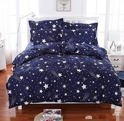 STITCHINGUP 144 TC Microfiber Double Abstract Flat Bedsheet(Pack of 1, Blue)