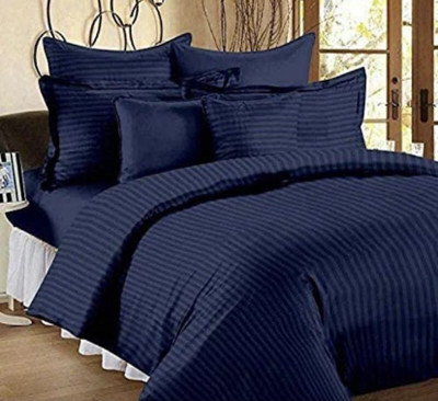 STITCHINGUP 220 TC Microfiber Double Striped Flat Bedsheet(Pack of 1, Blue)