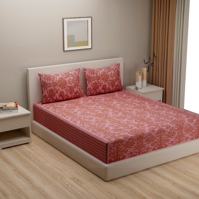 SWAYAM 144 TC Cotton Double Floral Flat Bedsheet(Pack of 1, Pink,Red)