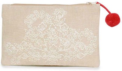 Kanyoga Embroidered Cotton Pouch With Pom Pom Attached For Women Pouch