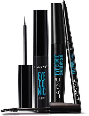 Lakmé Eyeconic Curling Mascara, Black, 9 ml+Eyeconic Kajal, Black, 0.35 g+Eyeconic Liquid Eyeliner, Black, 4.5 ml