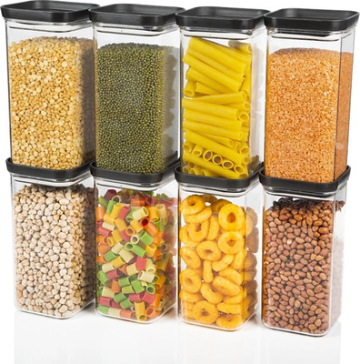 SKYHEART Plastic Grocery Container  - 1500 ml(Pack of 8, Black)
