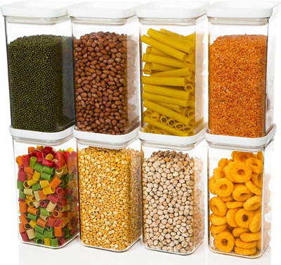 SKYHEART Plastic Grocery Container  - 1200 ml(Pack of 8, White)