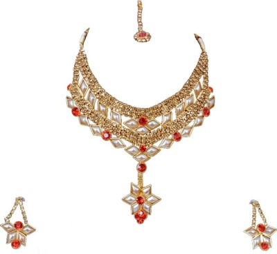 vk store Metal Gold-plated Red Jewellery Set(Pack of 1)