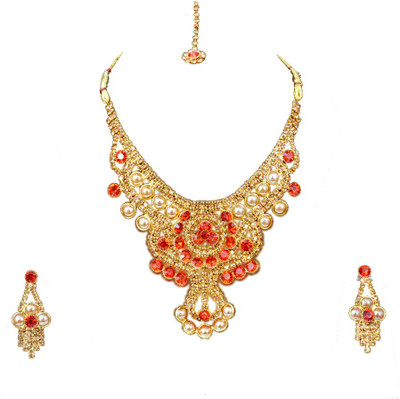 vk store Metal Gold-plated Red Jewellery Set(Pack of 1)