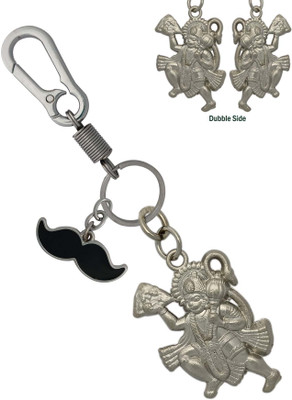 HANDSOME ISK Double side Hanuman bajrangbali with locking lock along with black mustache Key Chain