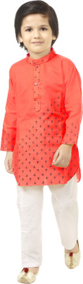JCT DRESSES Boys Festive & Party Kurta and Pyjama Set(Orange Pack of 1)