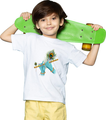 BRATMA Boys & Girls Printed Pure Cotton Regular T Shirt(White, Pack of 1)