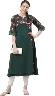 ALC Creations Women Floral Print A-line Kurta(Dark Green)