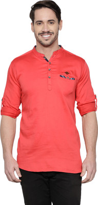 KUONS AVENUE Men Solid Straight Kurta(Pink)