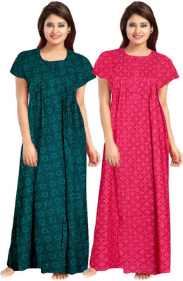 Gorangani Women Nighty Set(Pink, Green)