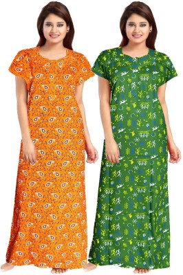 Khushi Handicrafts Women Nighty(Green, Yellow)