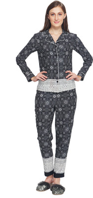 TSM Women Printed Black Shirt & Pyjama set