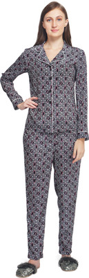 TSM Women Printed Black Shirt & Pyjama set