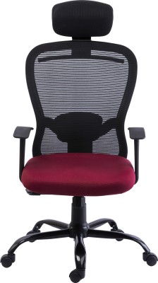 Bluebell Butterfly Ergonomic High Back Revoloving/Executive Chair With T Shaped Fix Arms,Adjustbale Lumber Support,Adjustable Headrest And Coat Hanger With Breatheable Mesh Back(Black-Maroon) Mesh Office Executive Chair(Black, Maroon, DIY(Do-It-Yourself))