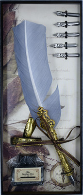 greencom Peacock Dip Feather Pen Set Calligraphy Pen Set Writing Quill Ink Dip Pen with 5 Calligraphy(Ink Color - Black)