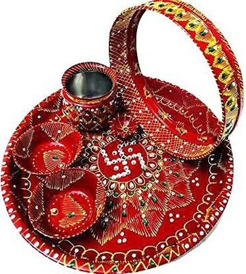 BPAAS TRENZ KarwachauthPuja thali Set for Vrat Poojan Stainless Steel(6 Pieces, Red)