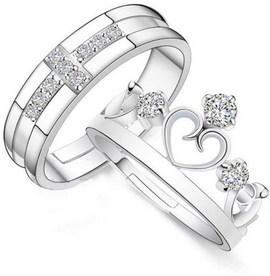 MEENAZ Stainless Steel Crystal, Diamond, Cubic Zirconia, Zircon Platinum, Rhodium, Titanium, Sterling Silver Plated Ring Set