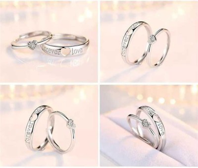 MEENAZ Valentine Gifts Fashion Traditional Jewellery designer Stylish Fancy Party wear Simple Single Promise Propose Engagement model birthday Anniversary Wedding Heart Shape Silver Platinum Golden i love you Word Name Alphabet Letter Initial Finger Rings for girls gf women husband girlfriend Men Bo