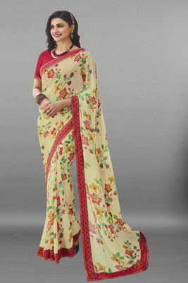 BLEESBURY Printed Daily Wear Chiffon Saree(Cream)