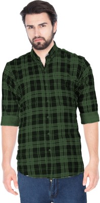 Indi Hemp Men Checkered Casual Dark Green, Black Shirt