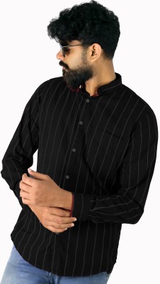 Indi Hemp Men Striped Casual Black Shirt