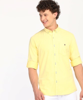 Louis Philippe Sport Men Solid Casual Yellow Shirt