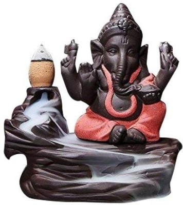 Unique Creations Ganesha Smoke Fountain Backflow Decorative Showpiece With 10 Cones Free Decorative Showpiece  -  10 cm(Polyresin, Multicolor)