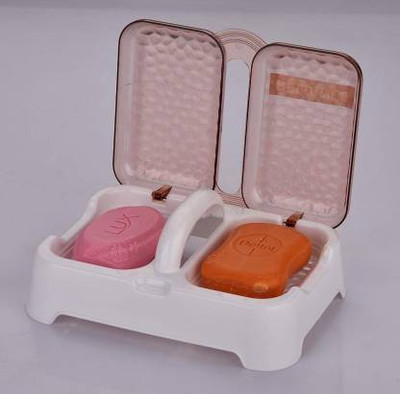 hurrio Double Sealed Drain Soap Dish Tray Holder with Handle & Lid Cover Box Case Soap Holder(Multicolor)