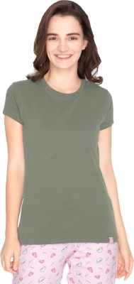 Lyra Solid Women Round Neck Green T-Shirt