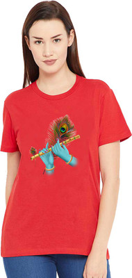 BRATMA Printed Women Round Neck Red T-Shirt