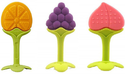 GREST Silicone Fruit Shape 3 Pcs Of Teething Soft Teether (Orange , Grapes & Peach) Teether(Multicolor)