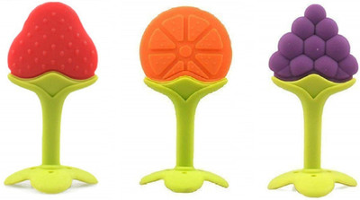 VINMOT Silicone Fruit Shape 3 Pcs Of Teething Soft Sensory Teether / Pacifier For Baby Teether(Multicolor)