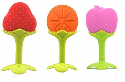 VINMOT Silicone Fruit Shape 3 Pcs Of Teething Soft Sensory Teether / Pacifier For Baby Teether(Multicolor)
