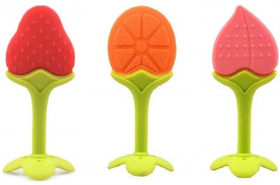 GREST Silicone Fruit Shape 3 Pcs Of Teething Soft Teether (SBerry, Orange & Peach) Teether(Multicolor)