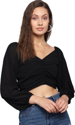 Kulfi Casual Solid Women Black Top