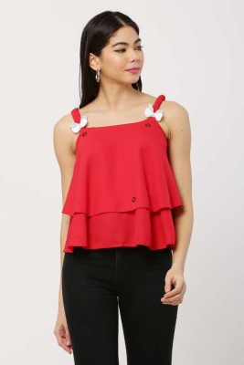 S R S FASHION Casual Solid Women Red Top