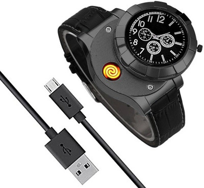 FITUP Best Quality & Best Gift Purpose For Cigarette Users Lovers And Watch lovers Black : Color USB Fast Charging Cigarette Hand Watch Electronic Watch lighter Multi-function Electric Cigarette Lighter | Cigarette Lighter(Black)